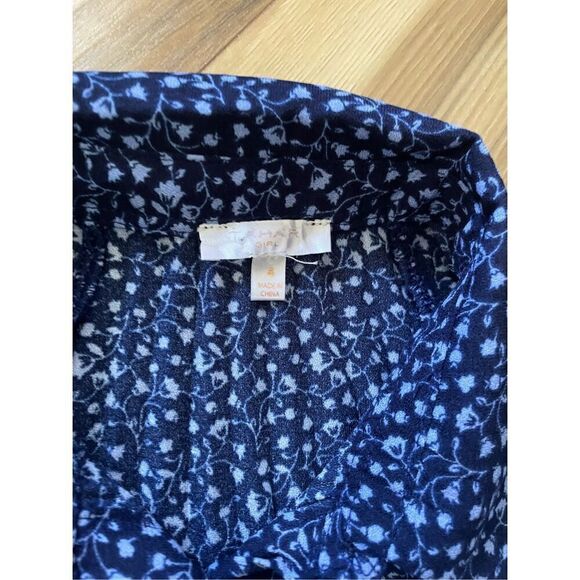 Tahari Girls Navy Blue Longsleeve Pleated Button Up Floral Dress - 4 - Picture 2 of 7